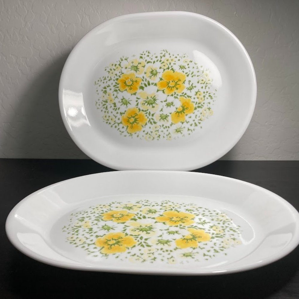 Corning Corelle Serving Platter, April Yellow Flowers, 12.25" x 10" Lot of 2